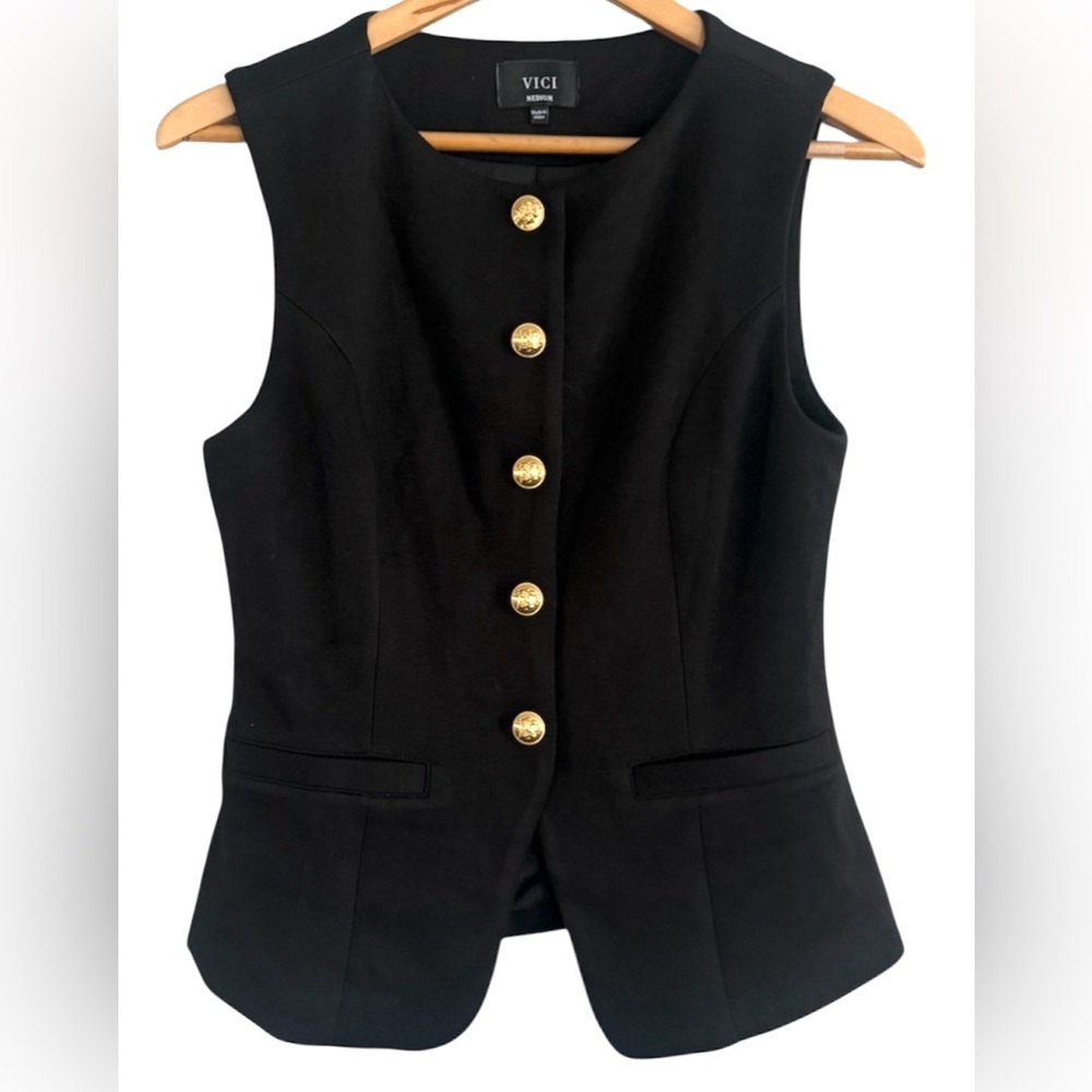 Vici Black Sleeveless Vest with Gold Buttons